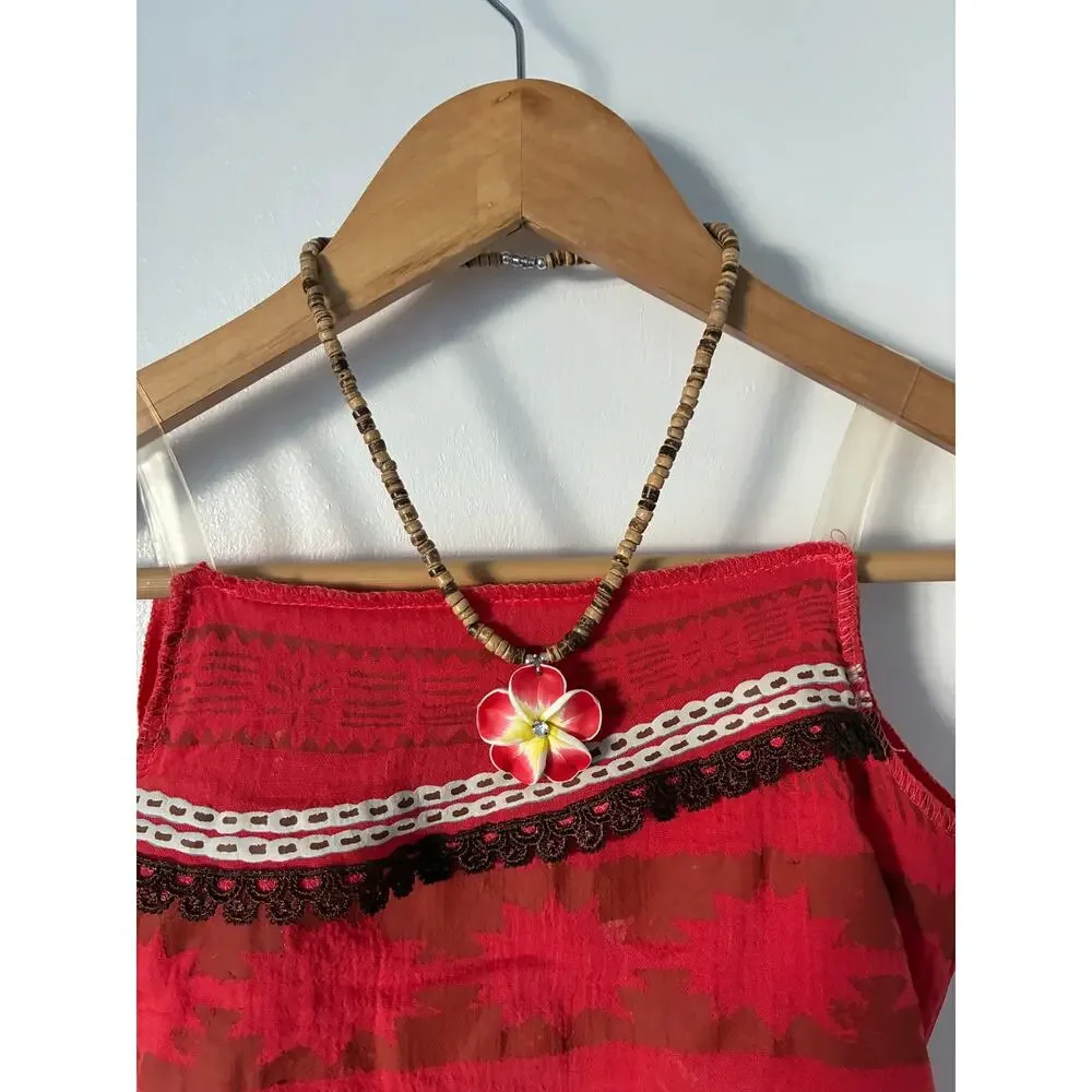 Disney Moana Halloween Costume Dress w/Hibiscus Flower Puka Necklace Size 5